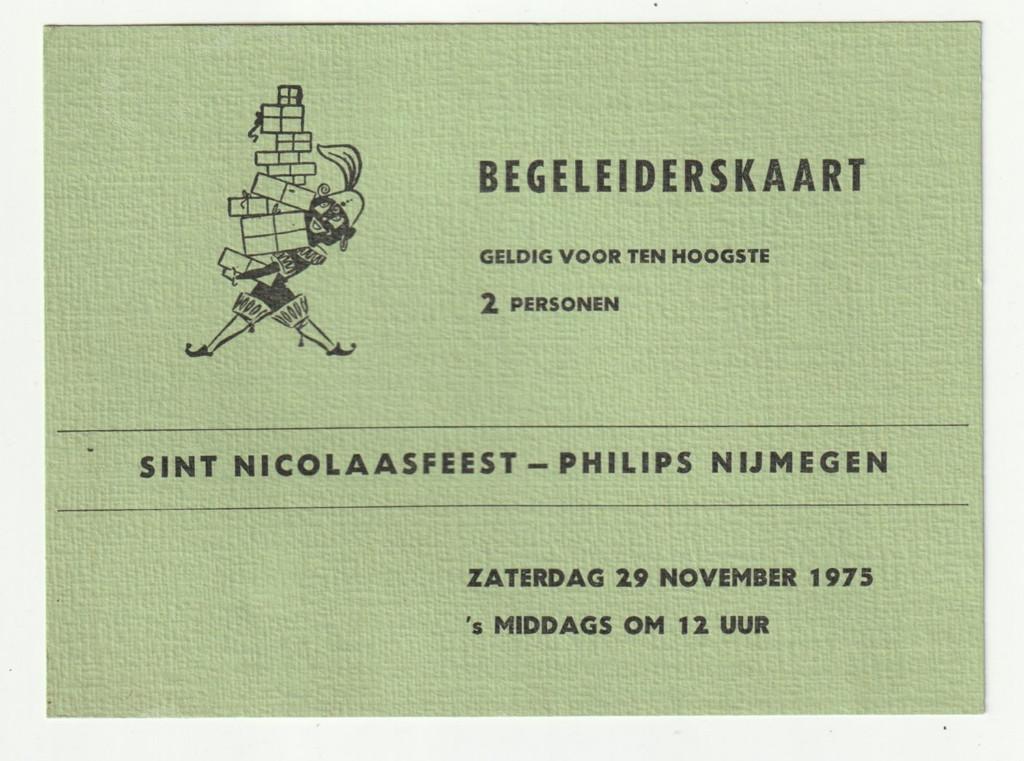 Sinterklaas Sint Nicolaasfeest Philips Nijmegen 1975 entree, Verzamelen, Overige Verzamelen, Gebruikt, Verzenden