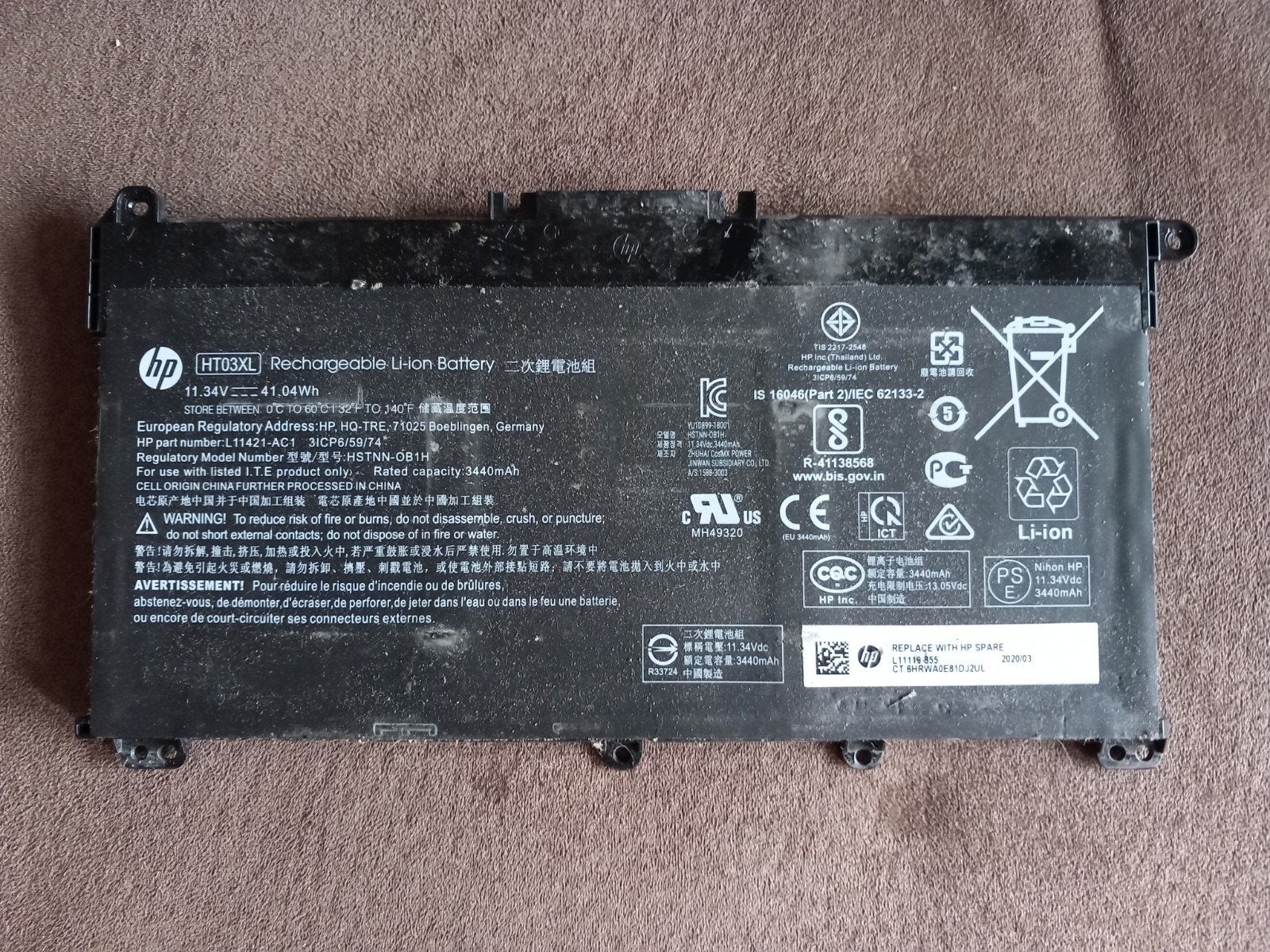 HP HT03XL Laptop Accu - 11.34V 41.04Wh, Ophalen of Verzenden, Gebruikt, HP