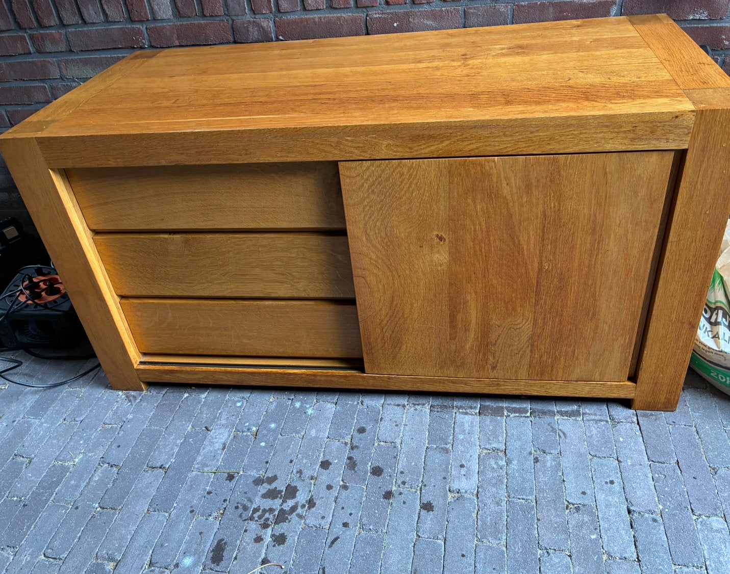 Eikenhouten tv-kast / tv-meubel – 120 cm breed, Ophalen, Eikenhout, Zo goed als nieuw, 50 tot 75 cm