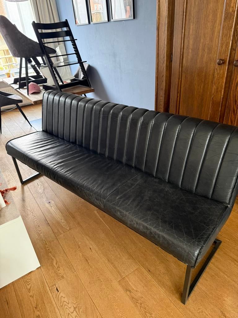 Eetkamer bank buffelleer, Ophalen, Strak, Minder dan 75 cm, Leer