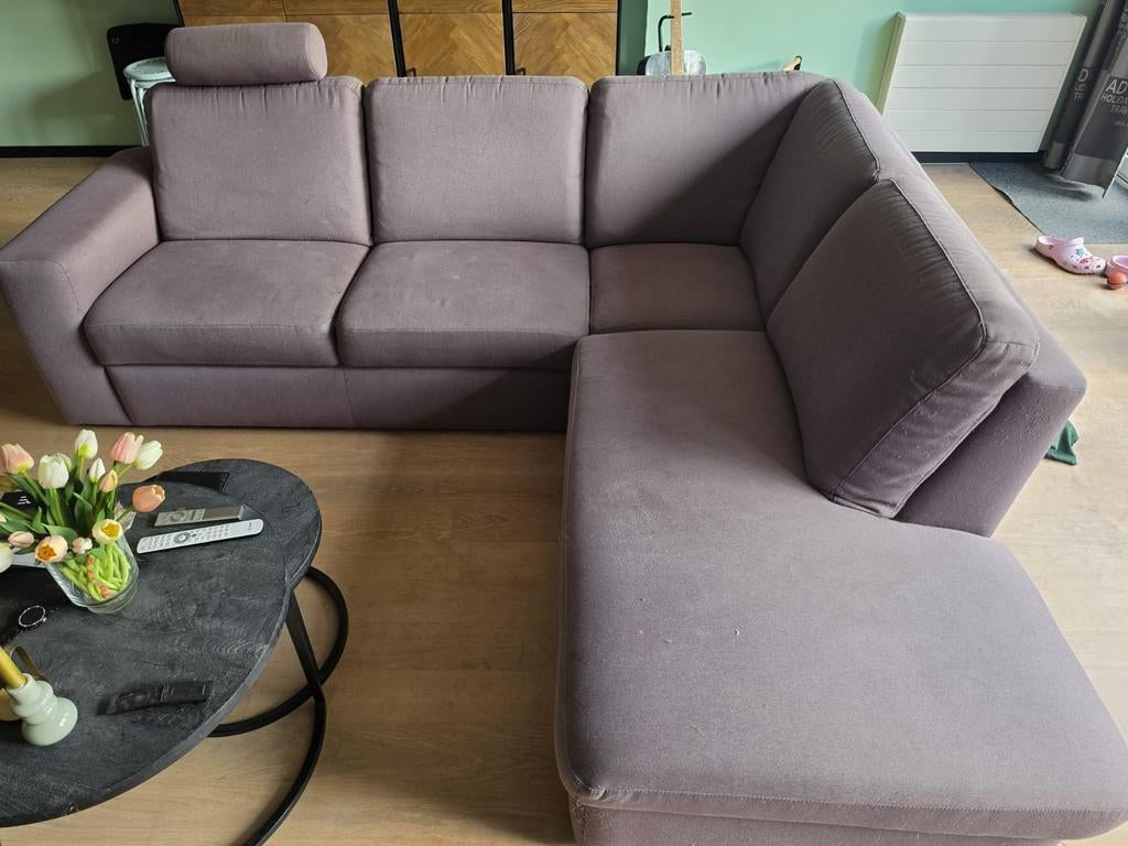Grijze stoffen hoekbank - 2.55m breed, 2.10m langste stuk, Ophalen, 250 tot 300 cm, Gebruikt, Hoekbank