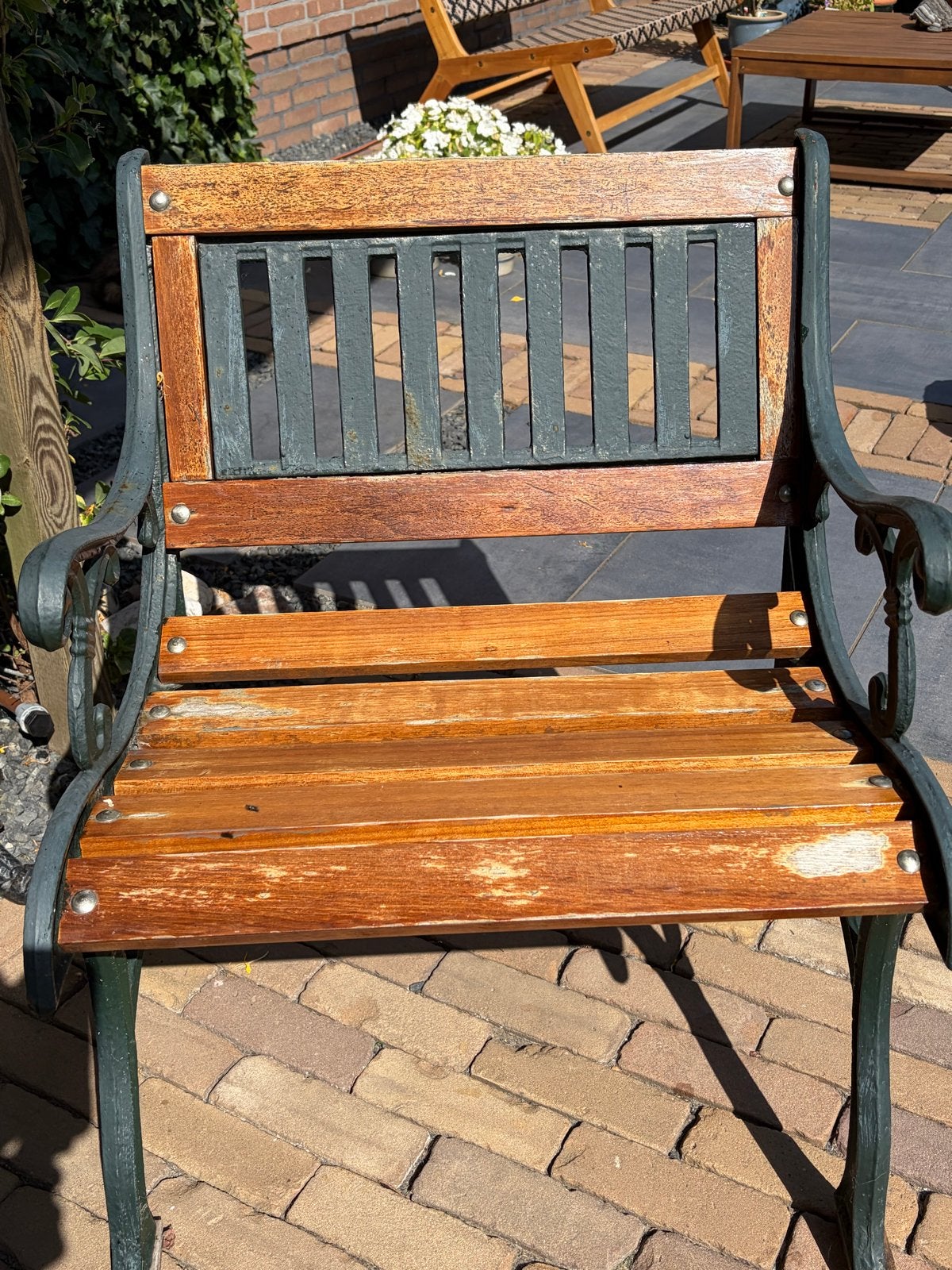 Antieke Tuinstoel - Hout en Metaal, Ophalen, Gebruikt, Hout