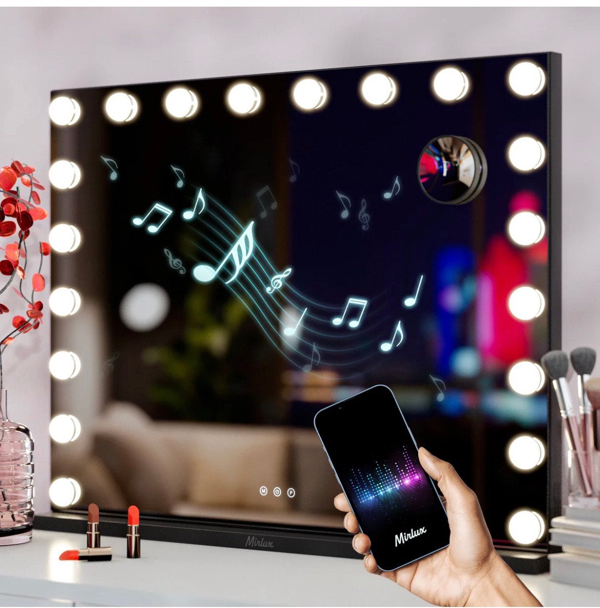 Mirlux Hollywood spiegel met usb en Bluetooth muziek speaker, Huis en Inrichting, Ophalen of Verzenden, Rechthoekig, Minder dan 100 cm