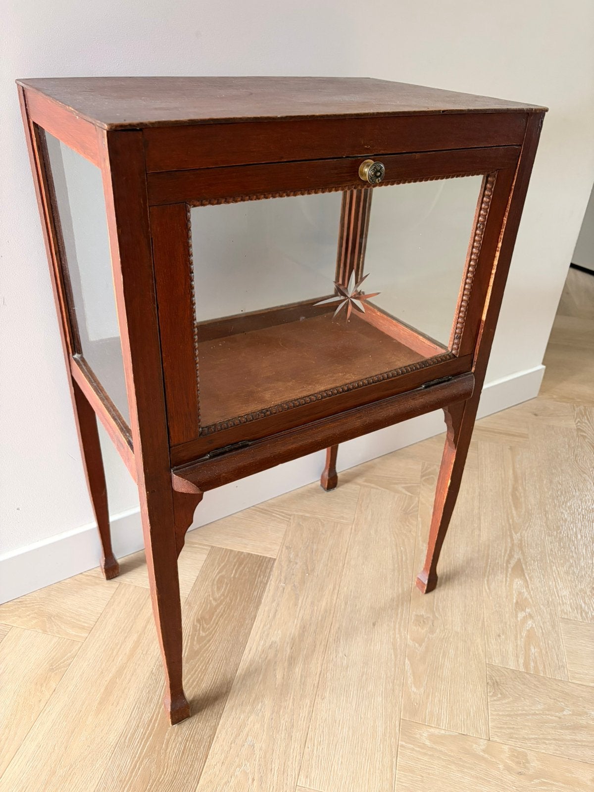 Antiek theekastje bijzettafel, Huis en Inrichting, Gebruikt, 50 tot 100 cm, Glas, Antiek
