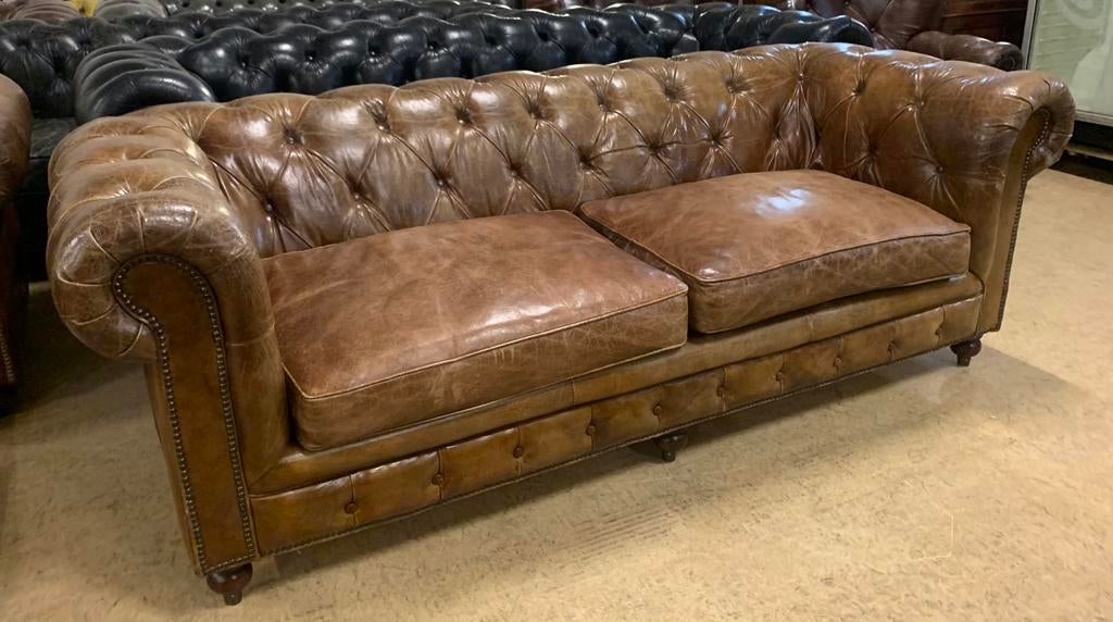 Prachtige Chesterfield Bank 3 Zits Bruin., Huis en Inrichting, Ophalen of Verzenden, Gebruikt, Leer, Chesterfield