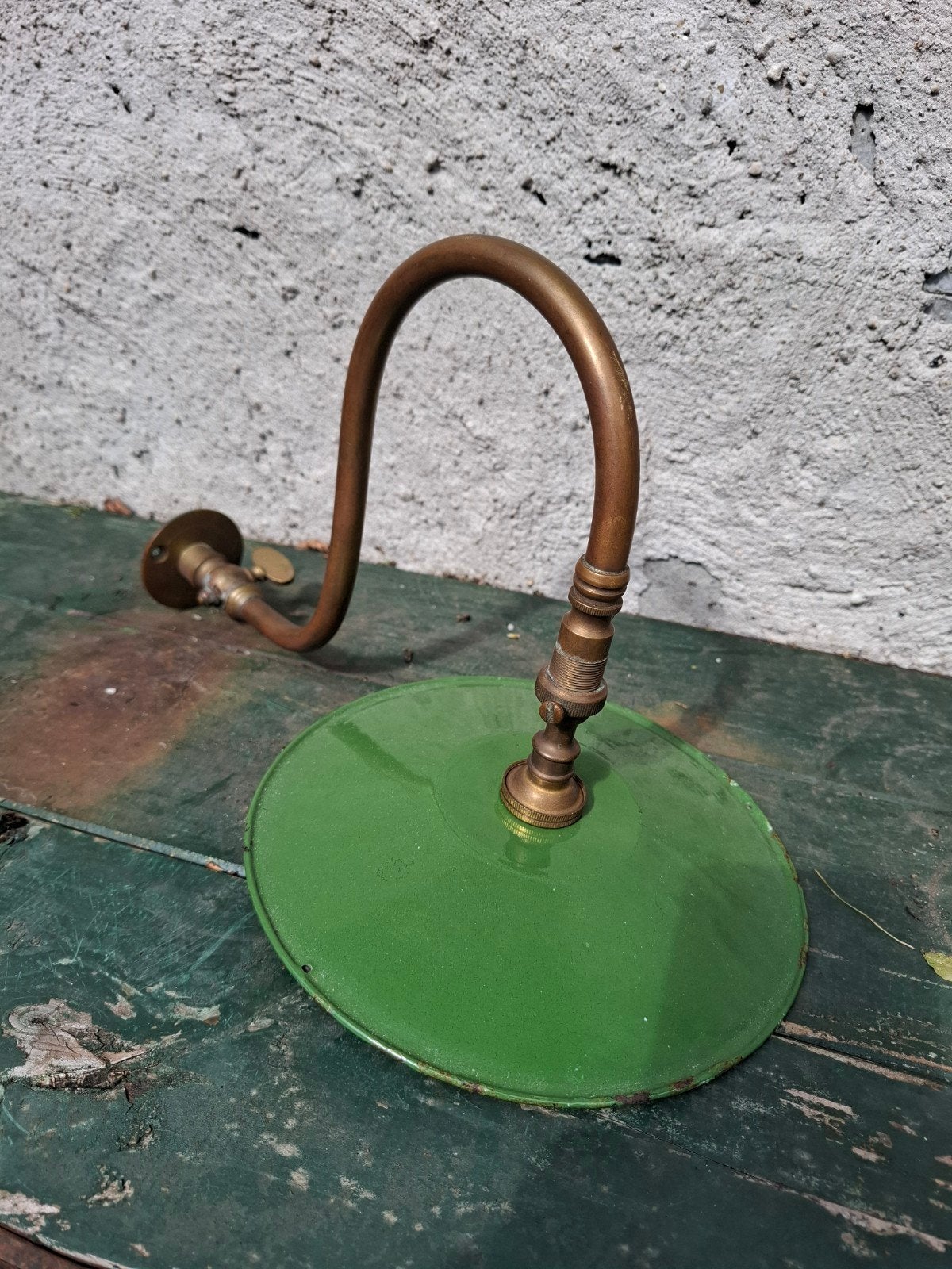 Zeer mooi antiek koperen leeslampje met emaille kapje Horeca, Ophalen of Verzenden