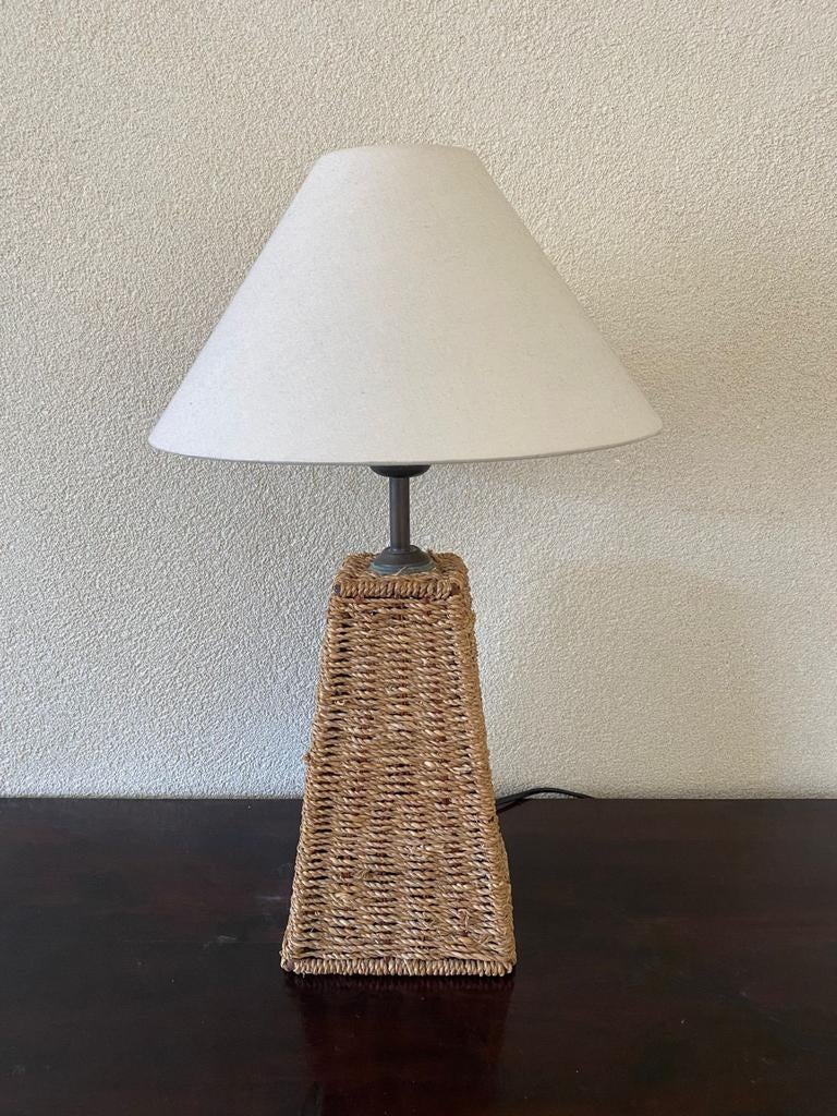 Tafellamp Rotan / Gevlochten Voet | Beige Kap | 49 cm Hoog, Ophalen of Verzenden, Nvt, Nvt, Nvt