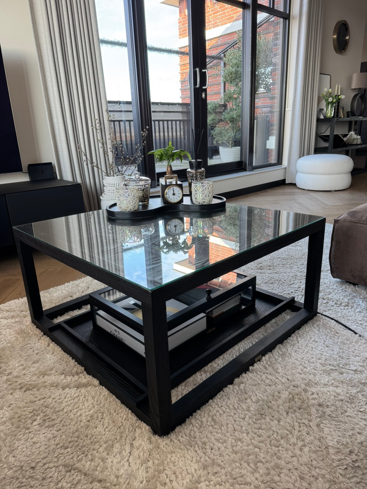 Riviera Maison Colombe houten salontafel zwart, Ophalen, Gebruikt, 50 tot 100 cm, 50 tot 100 cm