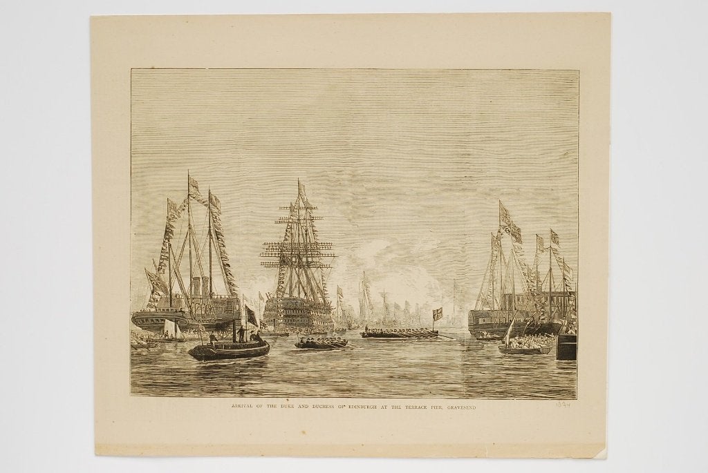 Antieke Prent 1874 Gravesend Aankomst Hertog Edinburgh, Verzenden, Voor 1940, Zo goed als nieuw