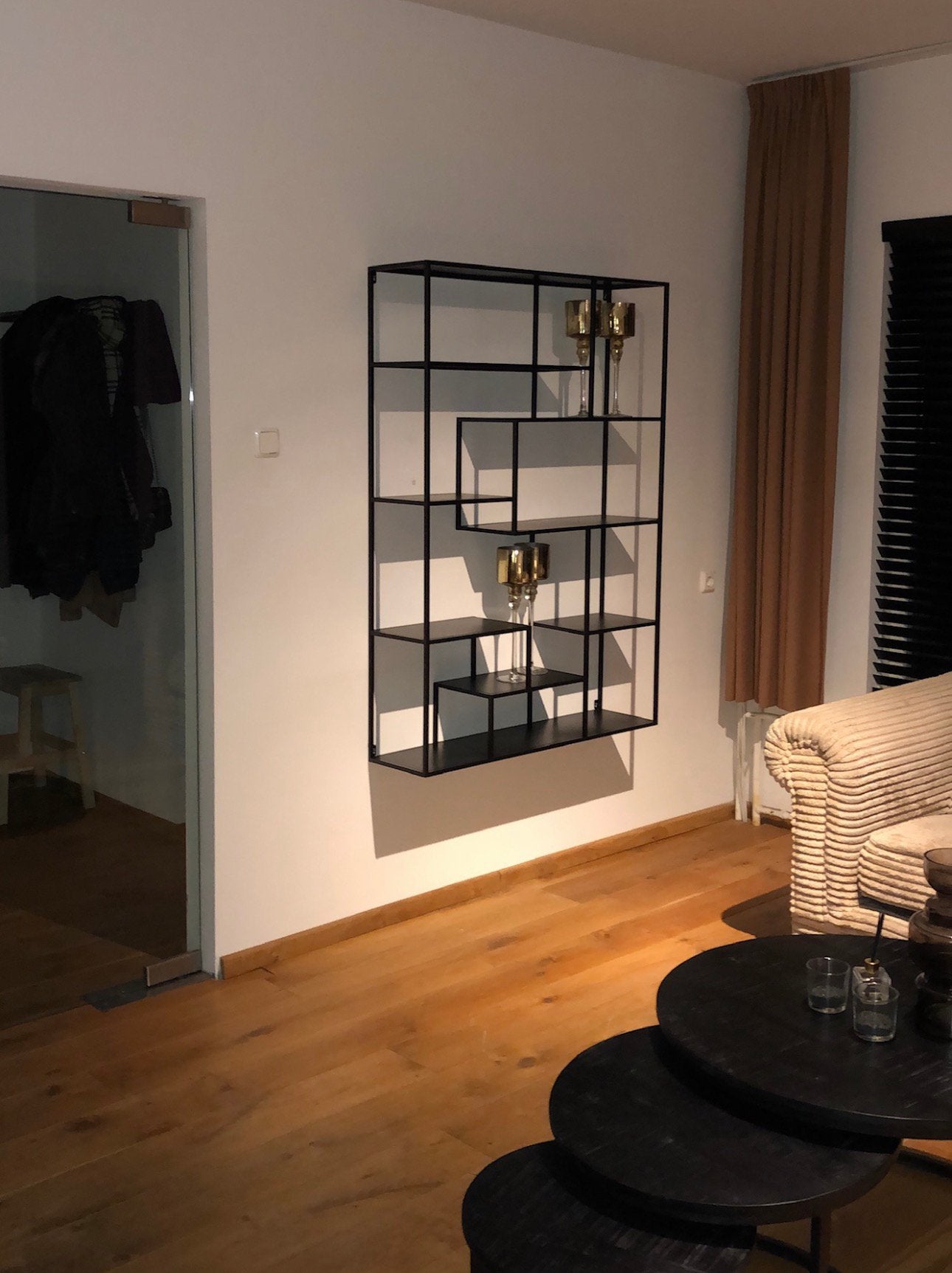 Wandrek zwart metaal, Met plank(en), 100 tot 150 cm, 100 tot 150 cm, Ophalen of Verzenden
