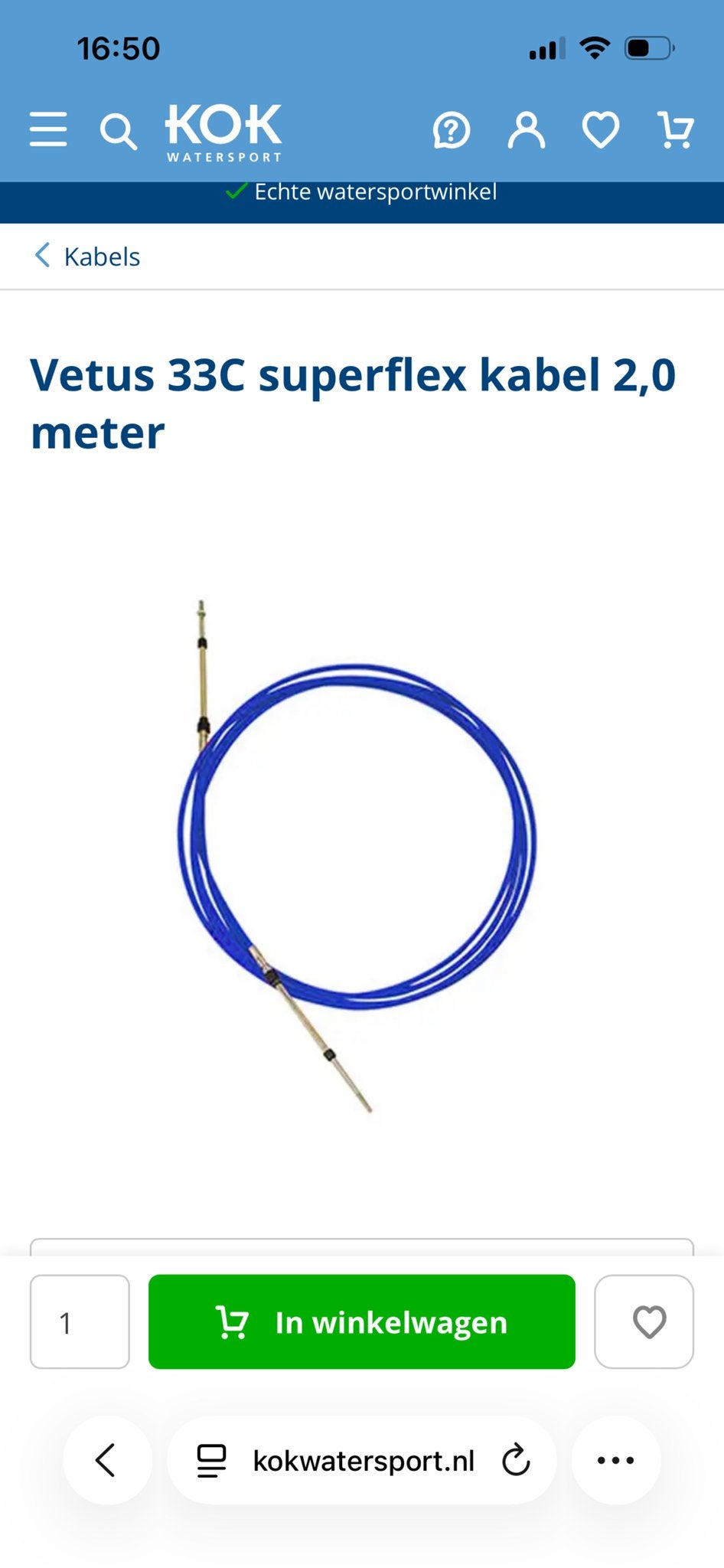 Vetus 33C Superflex Kabel 2.0 Meter - Nieuw in Doos, Ophalen, Nieuw, Motor en Techniek