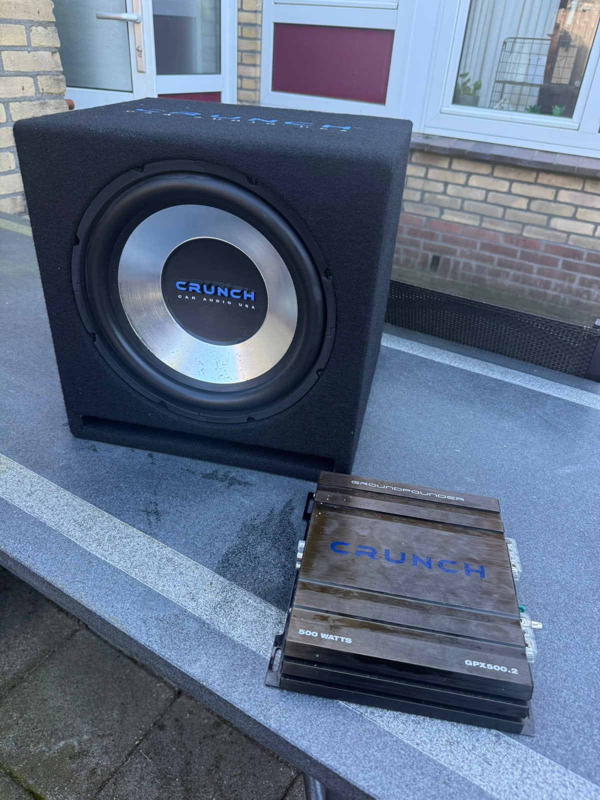 Crunch GPX350 Subwoofer + Crunch GPX500.2 Versterker Set, Ophalen, Zo goed als nieuw