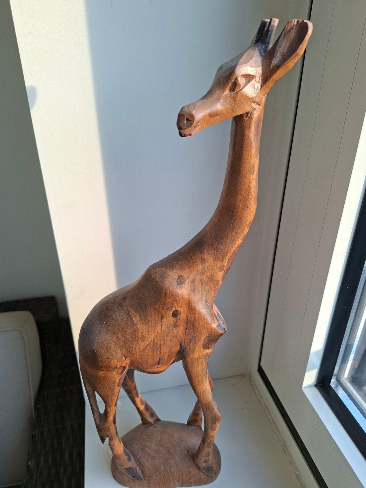 Houten Giraffe Beeld - Handgesneden Afrikaanse Decoratie, Antiek en Kunst, Kunst | Beelden en Houtsnijwerken, Ophalen, 50 - 100 cm