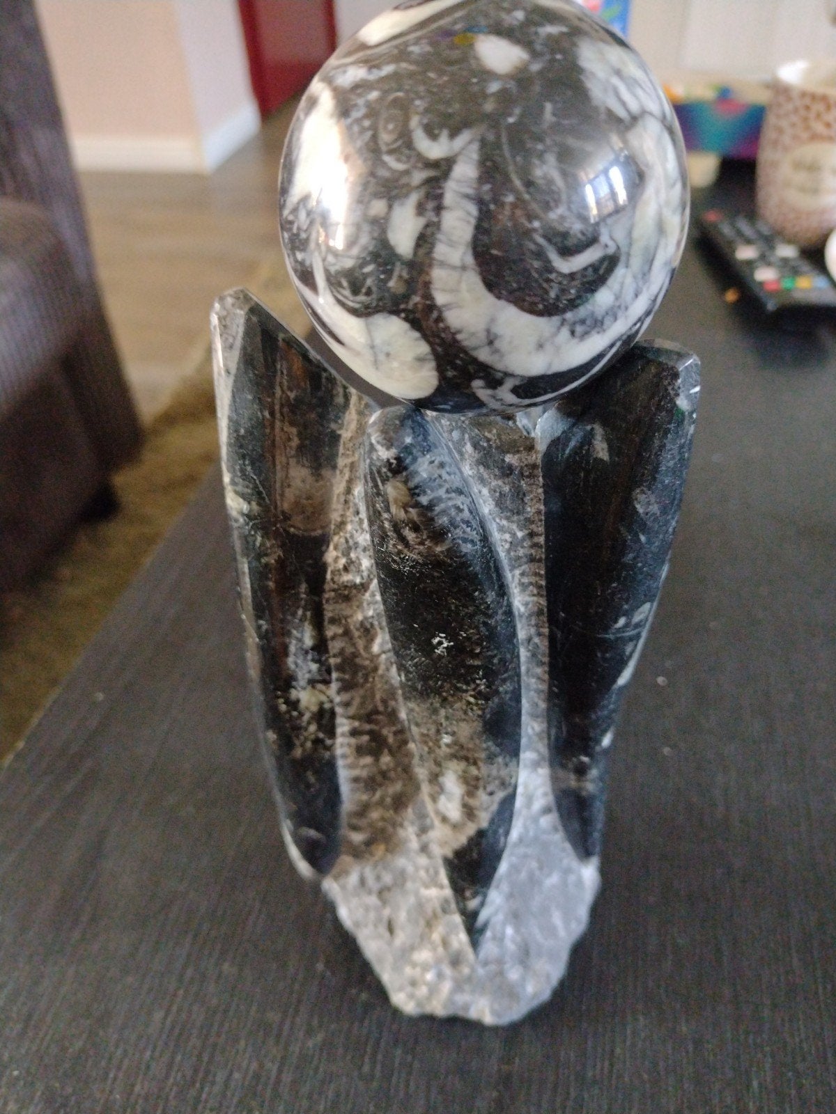 Orthoceras pilaar met bal - 19,5 cm hoog, 1442 gr, Ophalen of Verzenden