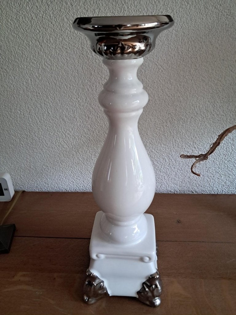 Kandelaar wit zilver hoog 39 cm, Huis en Inrichting, Wit, 39 cm, Nieuw, Ophalen of Verzenden