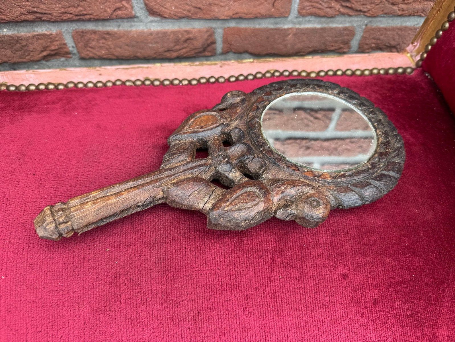 Antieke handspiegel-bruidsspiegel uit India, Ophalen of Verzenden, Overige vormen, Minder dan 50 cm, Minder dan 100 cm