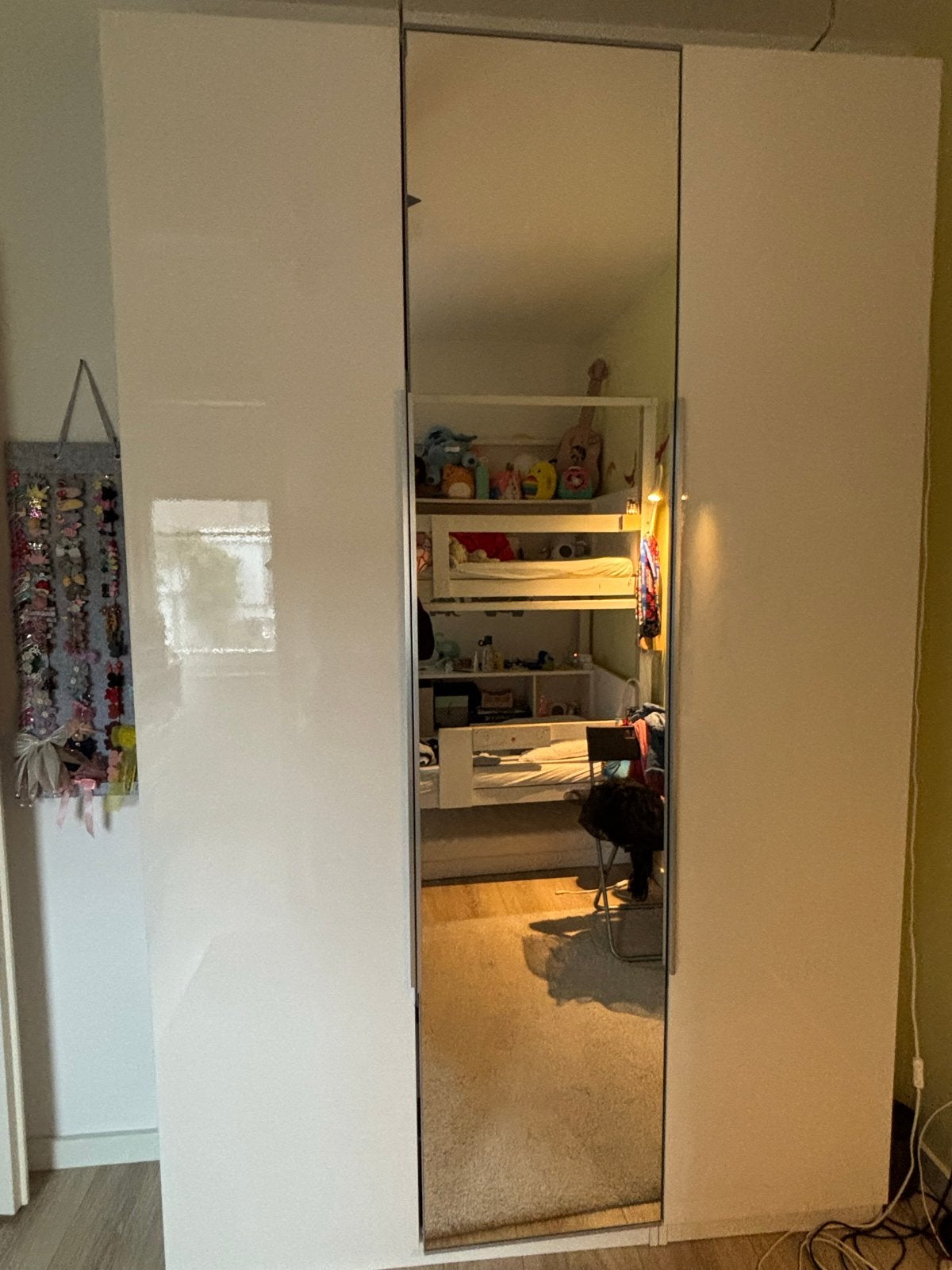 Ikea PAX Witte kledingkast met spiegeldeur en lades, Ophalen, Gebruikt, 100 tot 150 cm, 200 cm of meer