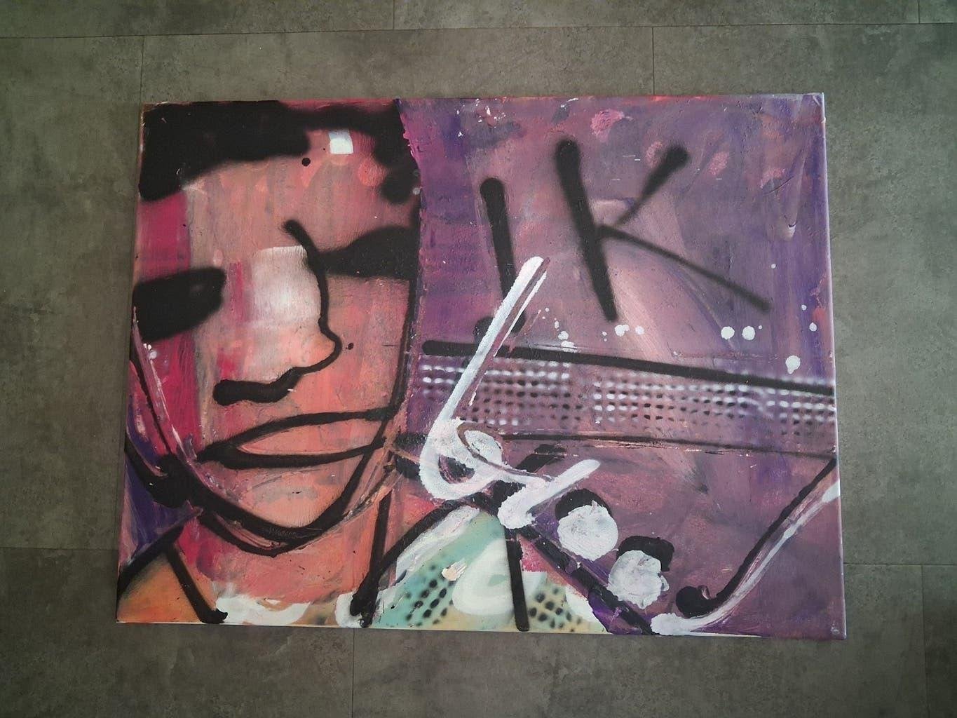 Abstracte Graffiti Kunst gesigneerd, Brood... [Herman Brood], Antiek en Kunst, Abstract, Acrylverf, Op houten frame, Ophalen of Verzenden