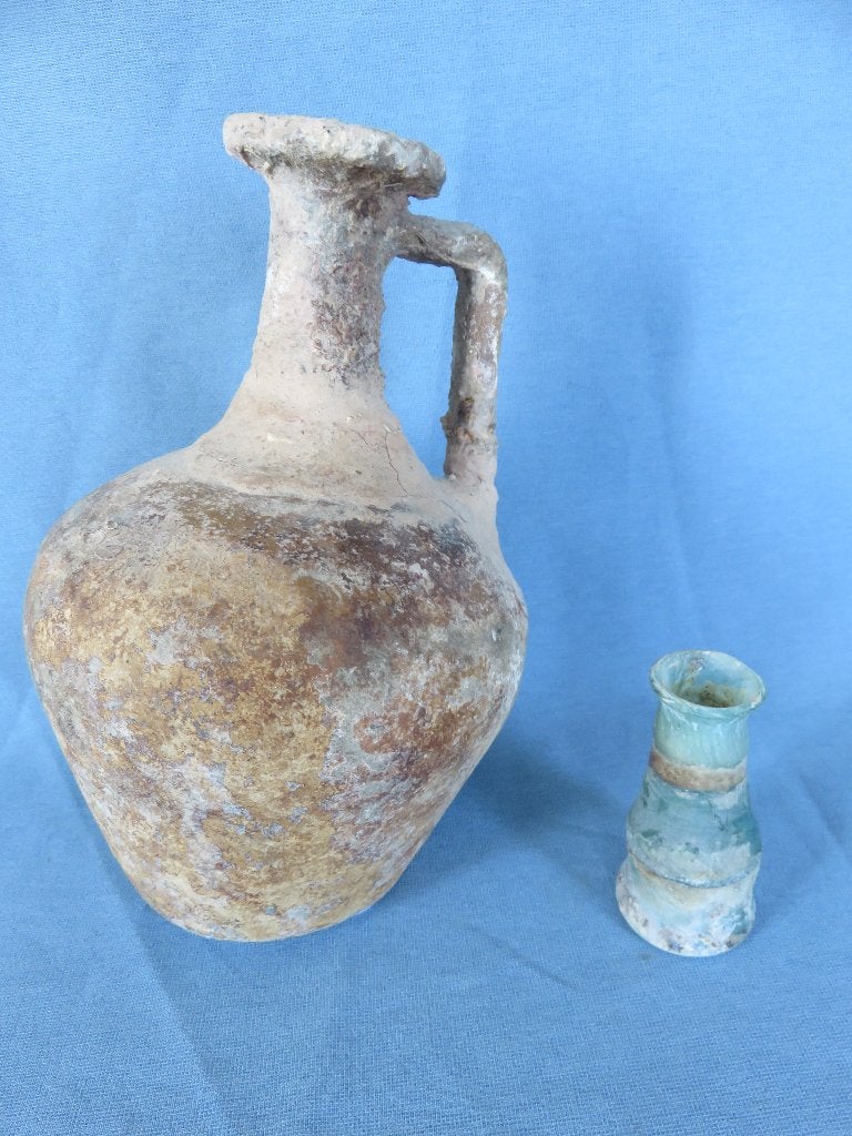 Romeinse rijk – kruik en balsemarium - 1e - 3e eeuw A.D, Ophalen of Verzenden