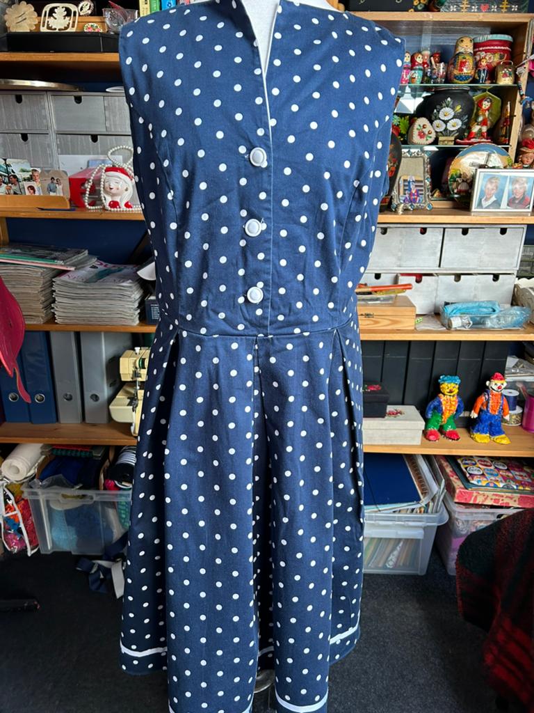 Vintage blauwe jurk polja dot maat 48, Kleding | Dames, Jurken, Blauw, Maat 46/48 (XL) of groter, Ophalen of Verzenden, Zo goed als nieuw