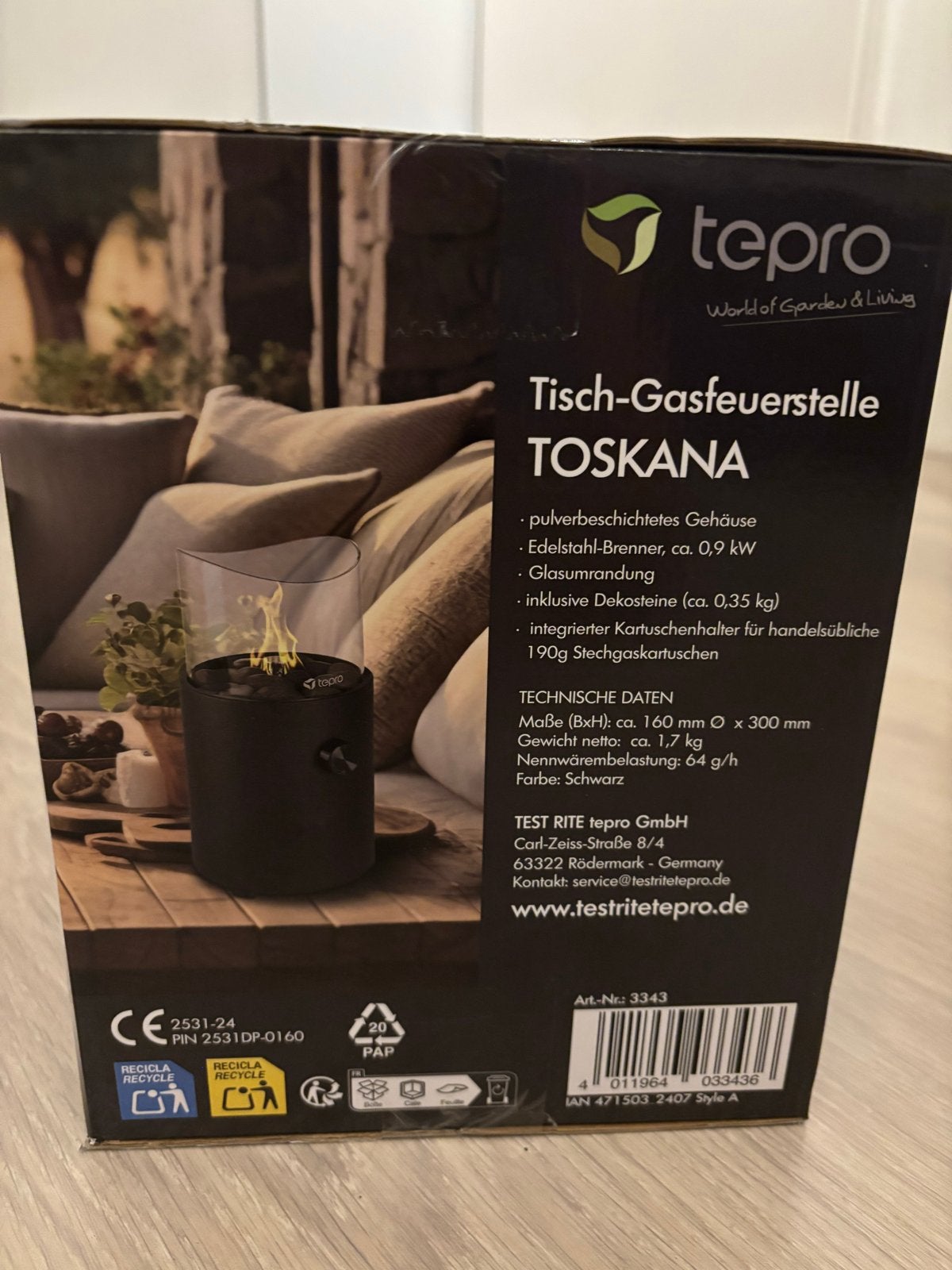Tepro TUSKANA Tafel Gasvuurplaats - Nieuw in doos, Ophalen of Verzenden, Nieuw, Vuurkorf