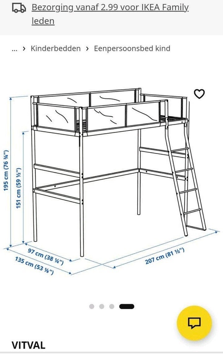 2e hands IKEA VITVAL Hoogslaper, Ophalen, Gebruikt, Eenpersoons, 200 cm