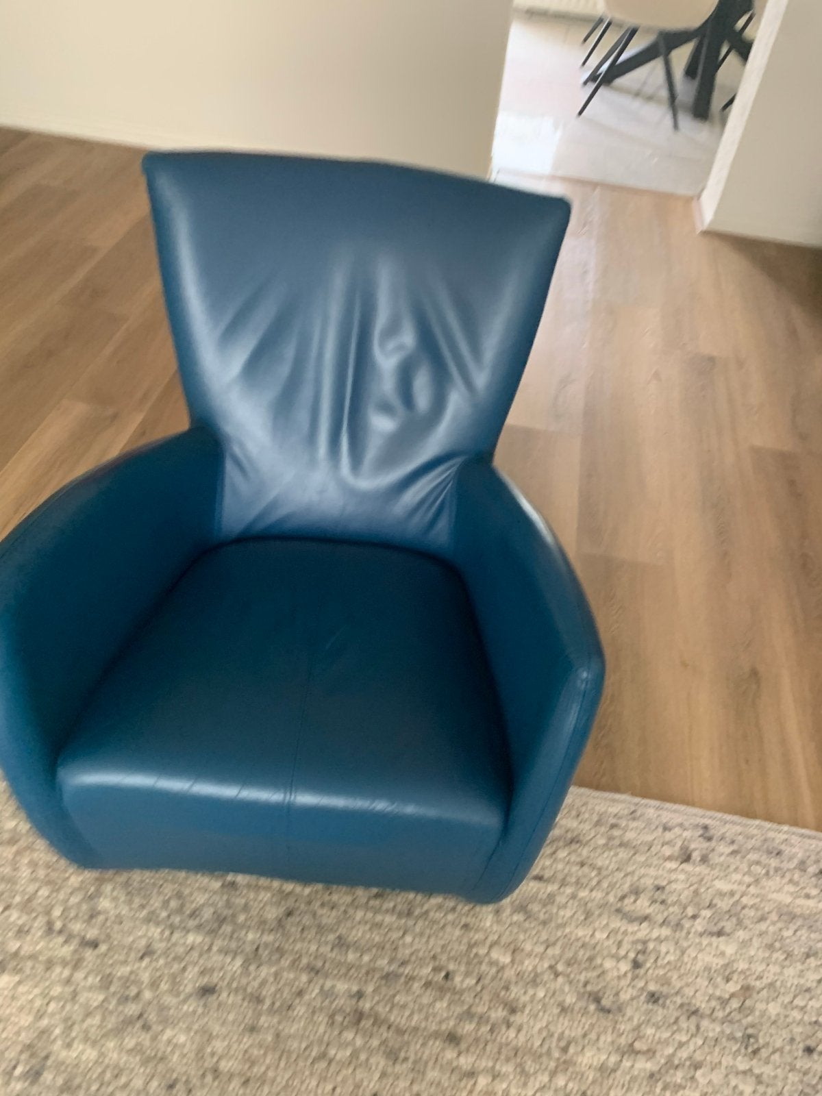 Blauwe leren fauteuil - Zien is kopen!, Ophalen, Gebruikt, Leer, 75 tot 100 cm