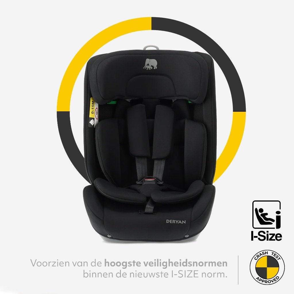 DERYAN Carter Luxe zwart | i-Size ISOFIX, Zo goed als nieuw, 9 t/m 36 kg, Marithaime 8, 6662 WD Elst, Nederland, Isofix