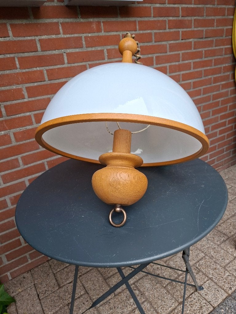 Steinhauer hanglamp - Hollands design -licht eiken -treklamp, Huis en Inrichting, Ophalen, Gebruikt, E27 (groot), Hout