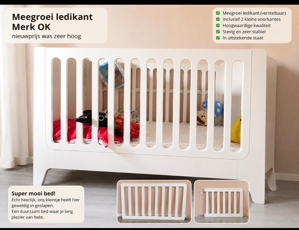 Meegroei ledikant Merk OK plus eventueel matras, Ophalen of Verzenden, Zo goed als nieuw, Ledikant