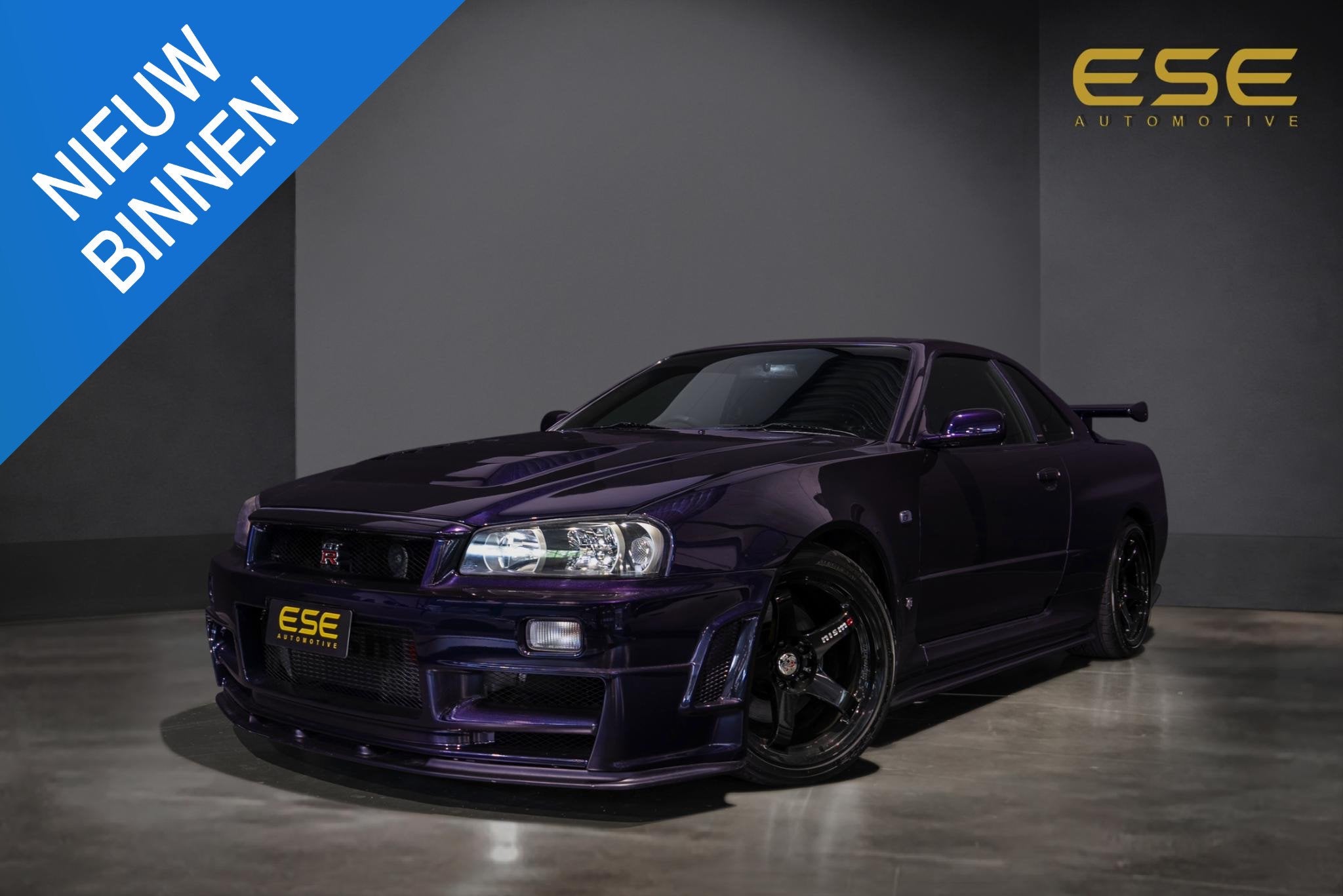Nissan Skyline R34 GTR V-spec Midnight Purple II, Auto's, Nissan, Euro 2, Stof, Gebruikt, Zwart