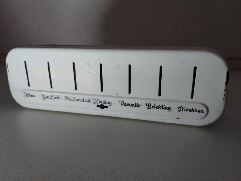 Retro geldblik Brabantia. (wit ) (retro), Antiek en Kunst, Ophalen of Verzenden