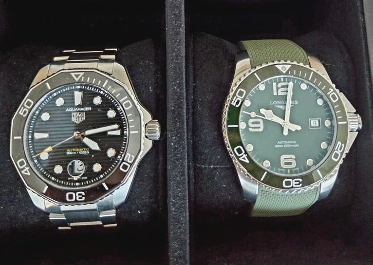 Longines Hydroconquest 43mm + Tag Heuer Aquaracer 300m, Ophalen of Verzenden, Zo goed als nieuw, Zwart, Android