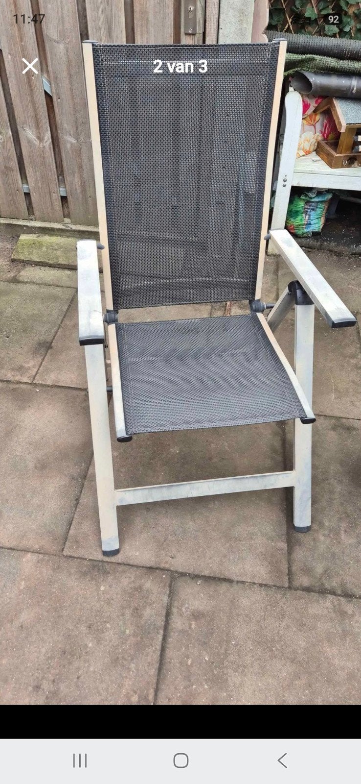 Tuinset: Tafel en 4 verstelbare stoelen, Ophalen, Gebruikt, Hout, Verstelbaar
