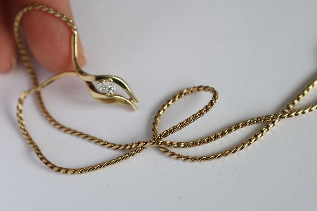 14 kt gouden collier 10.5 gram ketting diamanten, Katwijk, Juwelina, Ophalen of Verzenden, Zo goed als nieuw