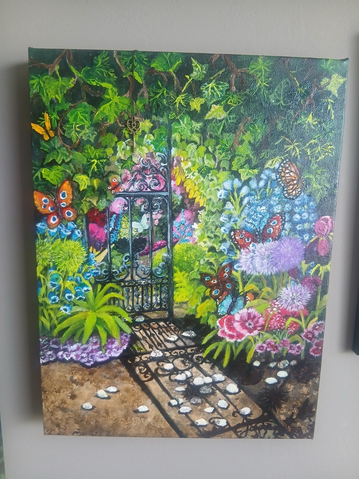 Handgeschilderd Acrylverf Schilderij - Magische Tuin 30x40, Ophalen of Verzenden, Nieuw