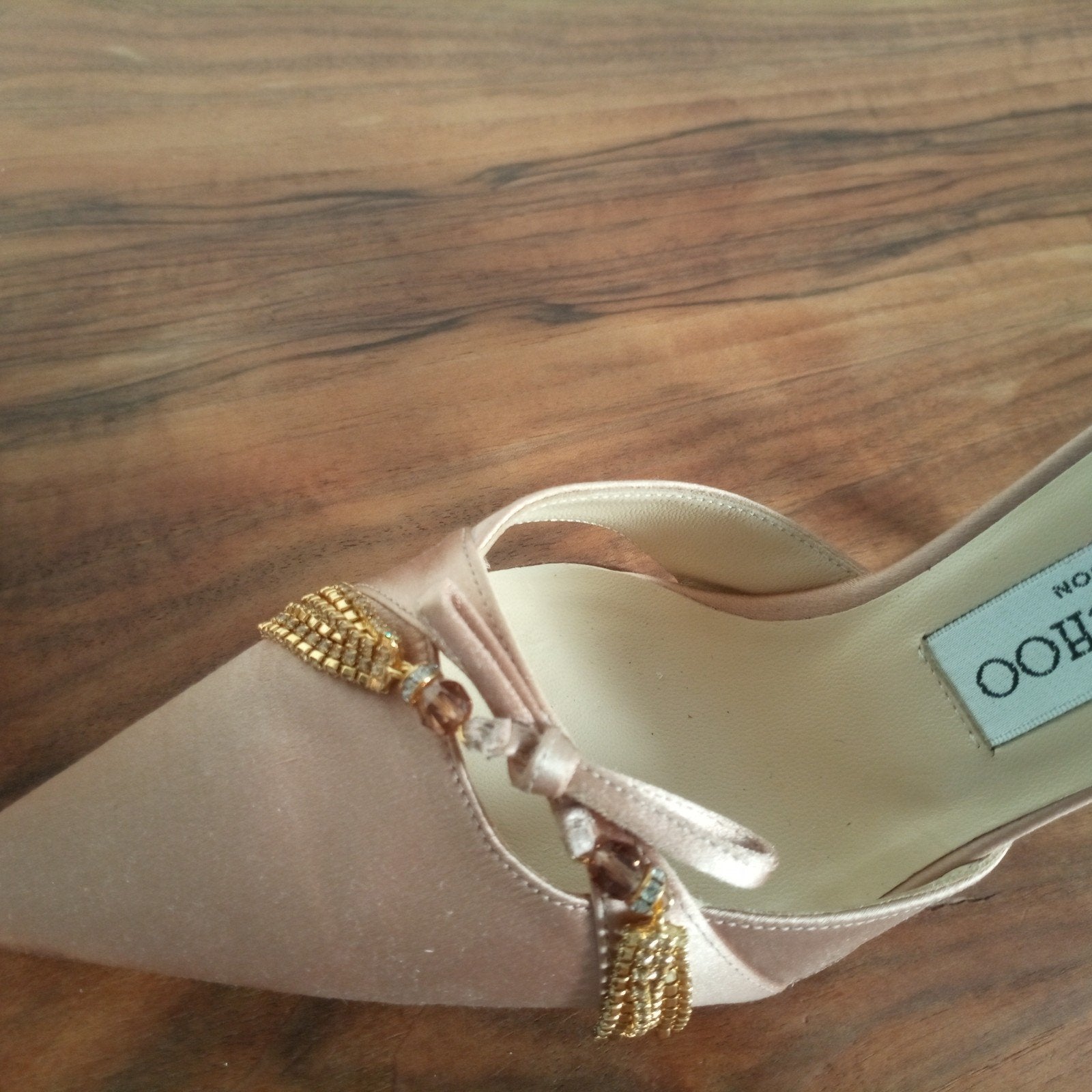 Design Jimmy Choo Muiltjes Maat 35 met strass steentjes, Kleding | Dames, Schoenen, Beige, Zo goed als nieuw, Jimmy Shoo, Sandalen of Muiltjes