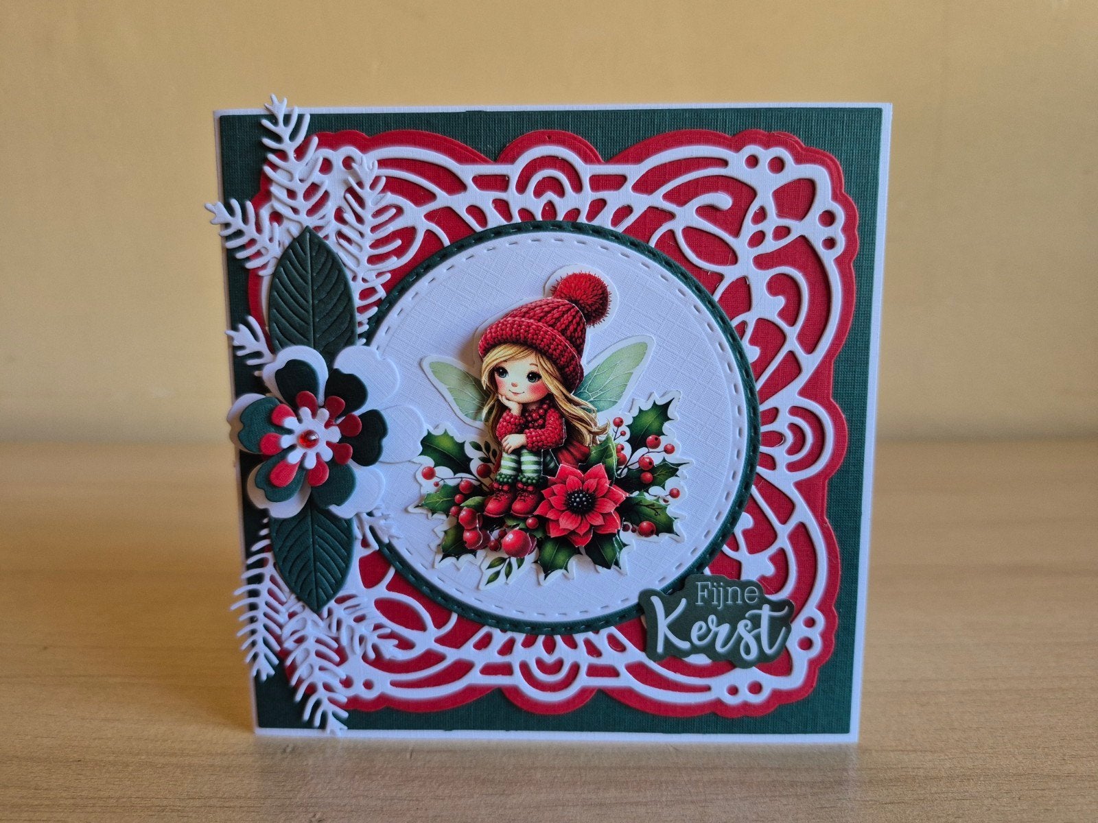 386a) zelfgemaakte kaart- kerst- Fairybells, Ophalen of Verzenden, Nieuw, Kerst