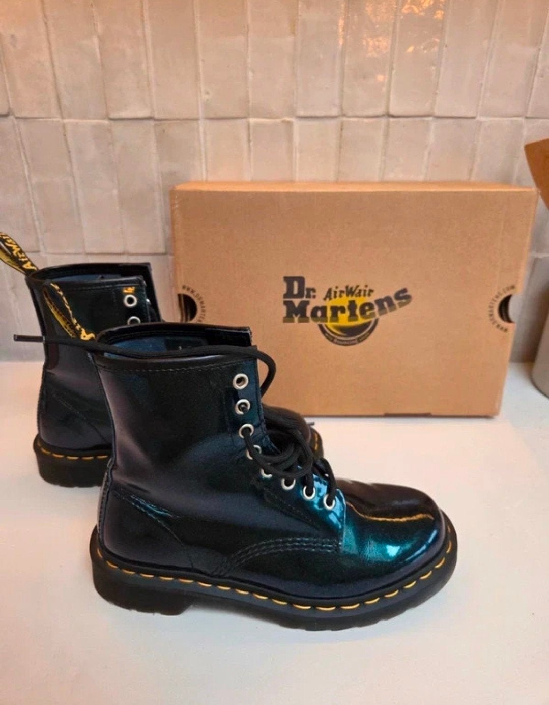 Dr. Martens Sparkle groen 1460 maat 38 (valt als 37,5), Lage of Enkellaarzen, Ophalen of Verzenden, Dr. Martens, Gedragen