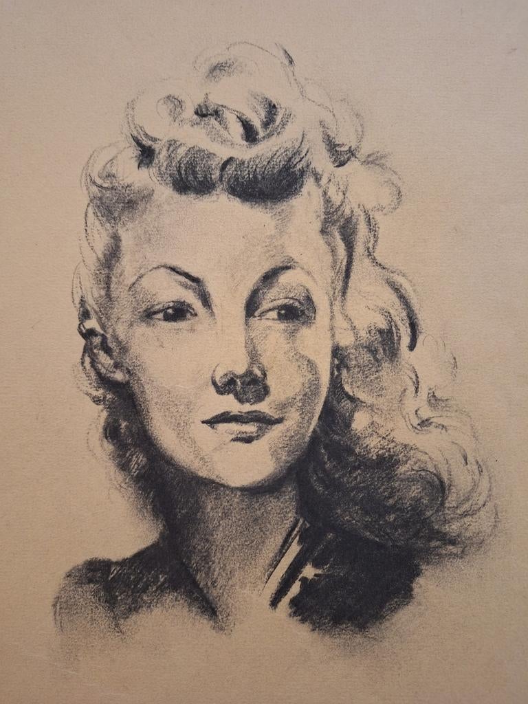 Elegant Art Deco Portret van een Dame, Antiek en Kunst, Kunst | Tekeningen en Foto's, Ophalen of Verzenden