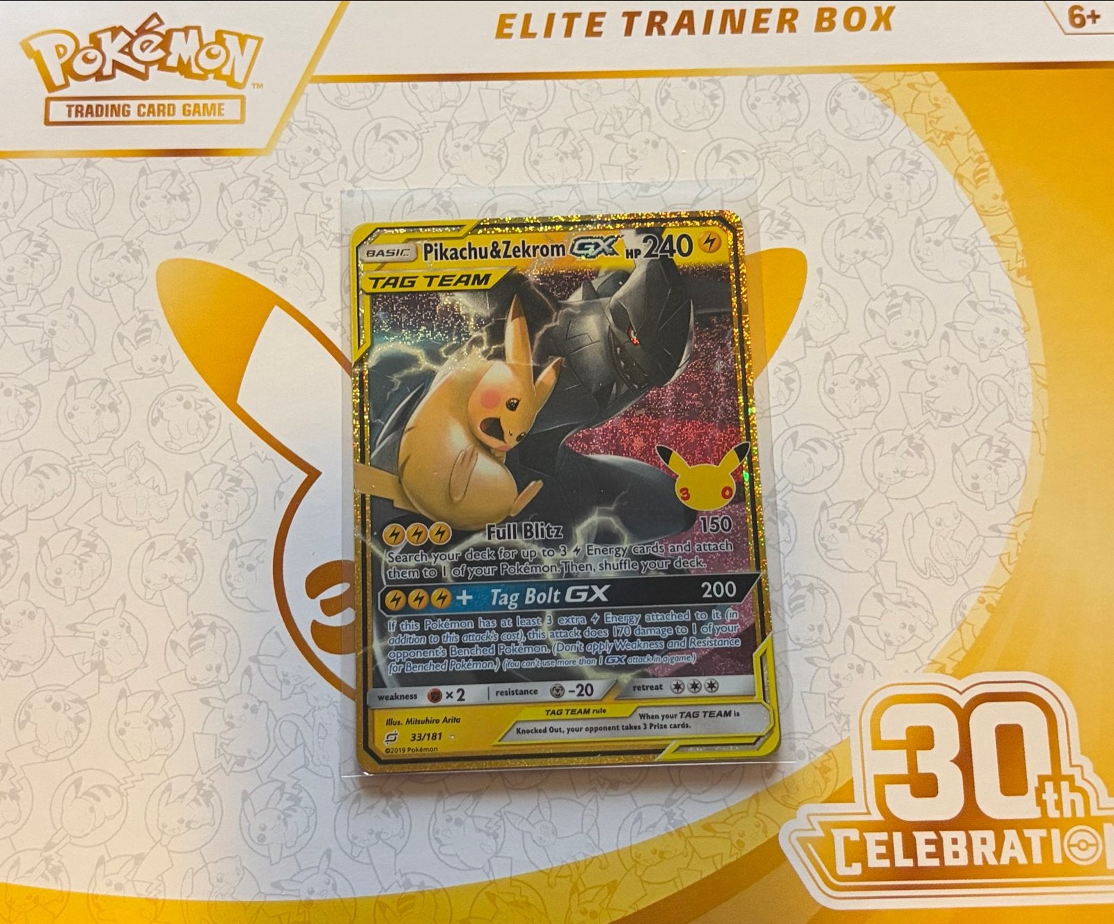 Pikachu & Zekrom GX Full Art Tag Team Pokémon Kaart, Hobby en Vrije tijd, Ophalen, Zo goed als nieuw, Losse kaart, Foil