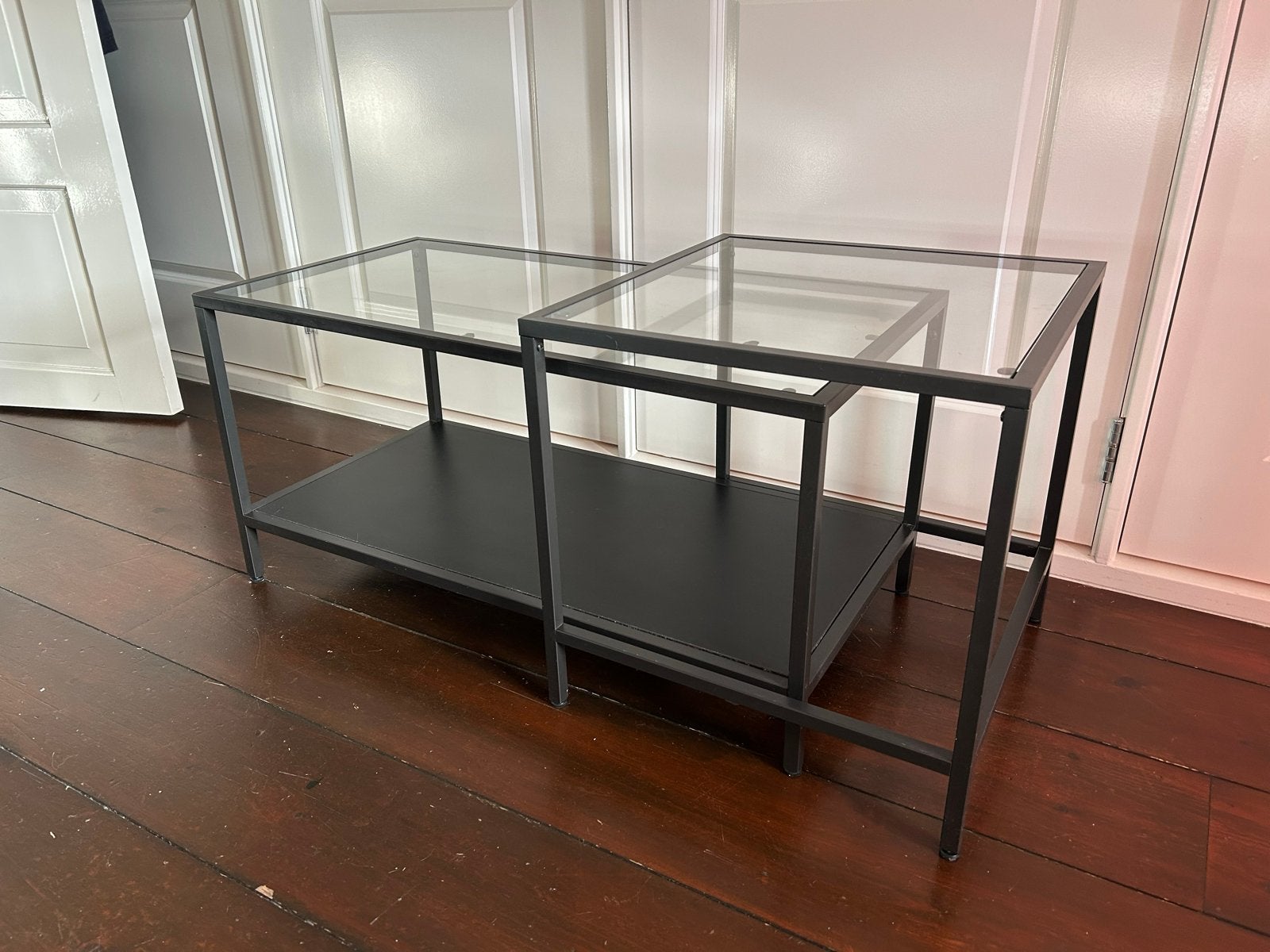 Bijzettafel hout/metaal/zwart, Huis en Inrichting, Tafels | Bijzettafels, 75 cm of meer, Modern, Rechthoekig, Ophalen