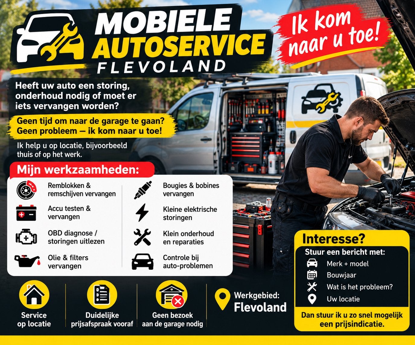 Mobiele Autoservice Flevoland  | Reparatie aan huis, 24-uursservice, Onderhoudsbeurt
