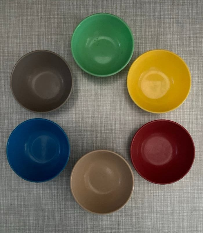 Set van 6 Vintage Kunststof Pindabakjes in Diverse Kleuren, Ophalen of Verzenden