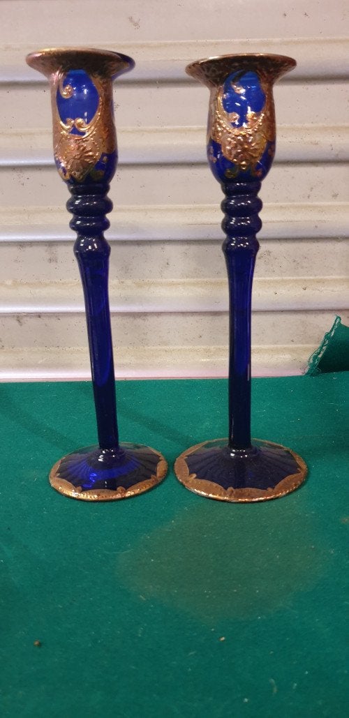 kandelaars simals glas 2 x vintage, Ophalen of Verzenden