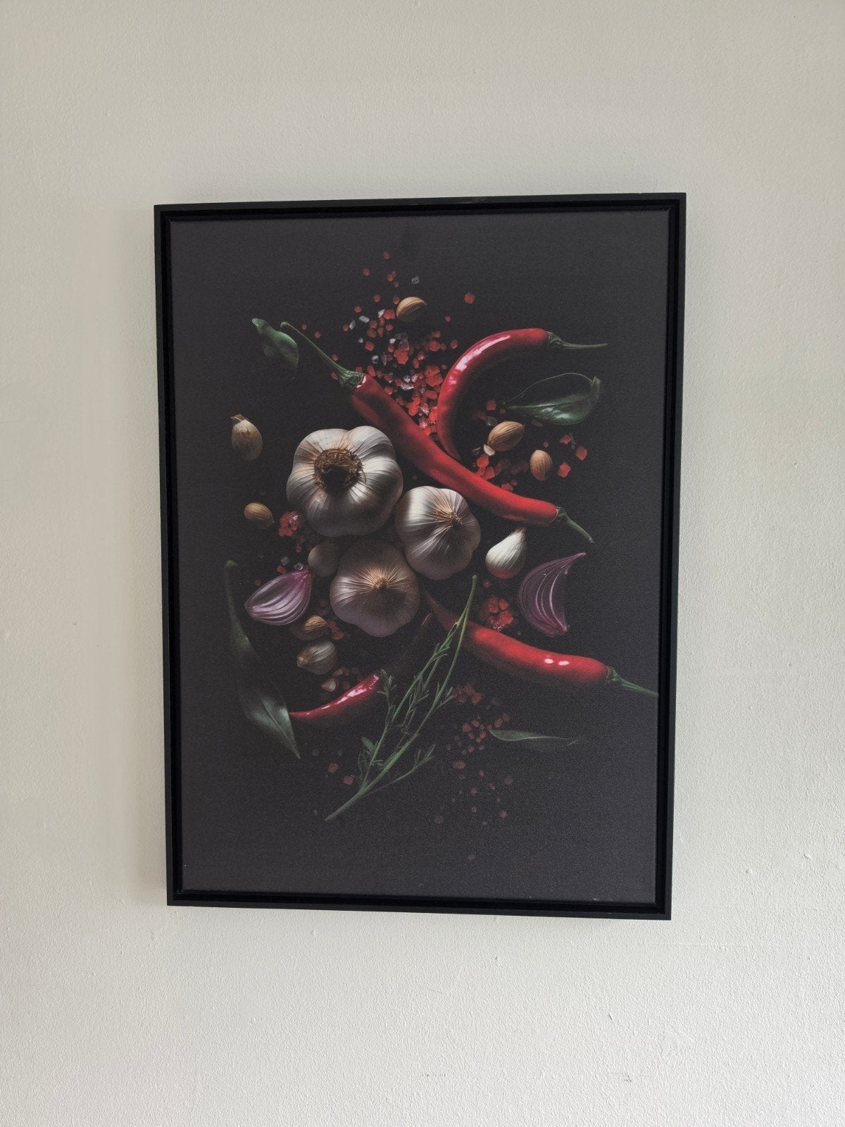 Schilderij met kruiden en specerijen, 50 – 75, Ophalen of Verzenden, Zo goed als nieuw, Schilderij