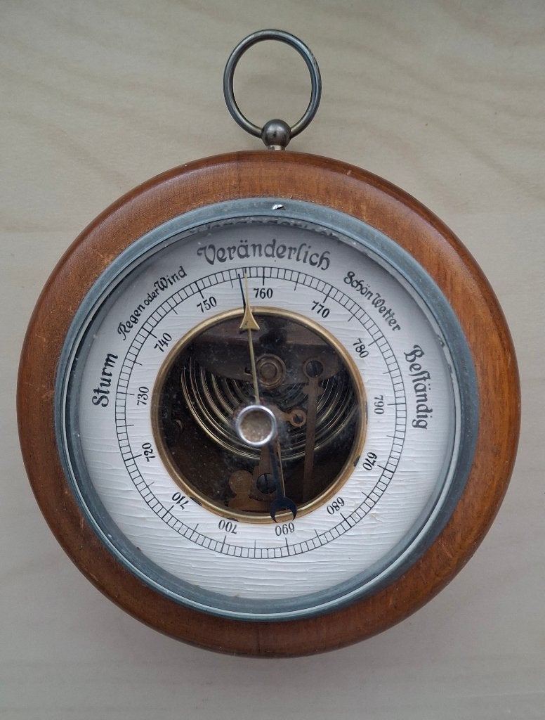 Antieke Duitse barometer, rond, Ophalen of Verzenden, Gebruikt, Barometer