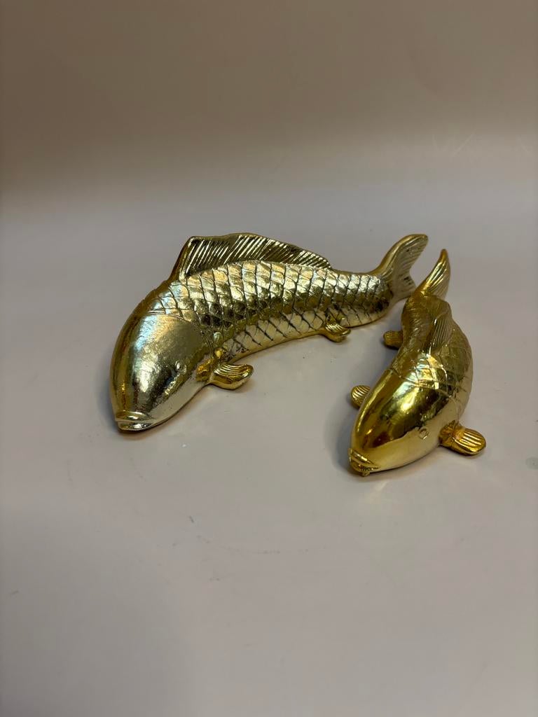 2 polystone goudkleurige koi vissen decoratie, Huis en Inrichting, Woonaccessoires | Overige, Ophalen of Verzenden, Zo goed als nieuw
