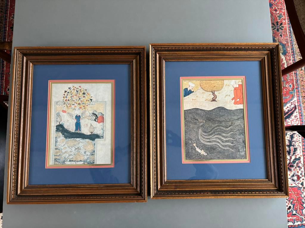 Mooie set van twee ingelijste Perzische prenten., Huis en Inrichting, Woonaccessoires | Lijsten, Zo goed als nieuw, Minder dan 50 cm