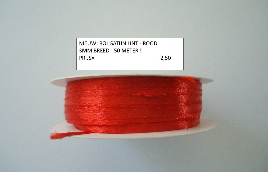 ⚠️nu 2,00 : satijn lint 3mm rood 50 meter ( alleen verzenden, Ophalen, Nieuw, Versiering of Embellishment, Overige merken